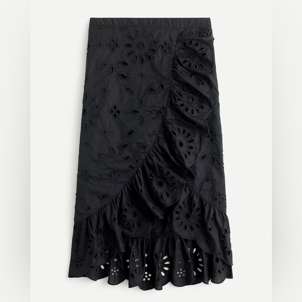 J. Crew Black Eyelet Ruffle Midi Skirt